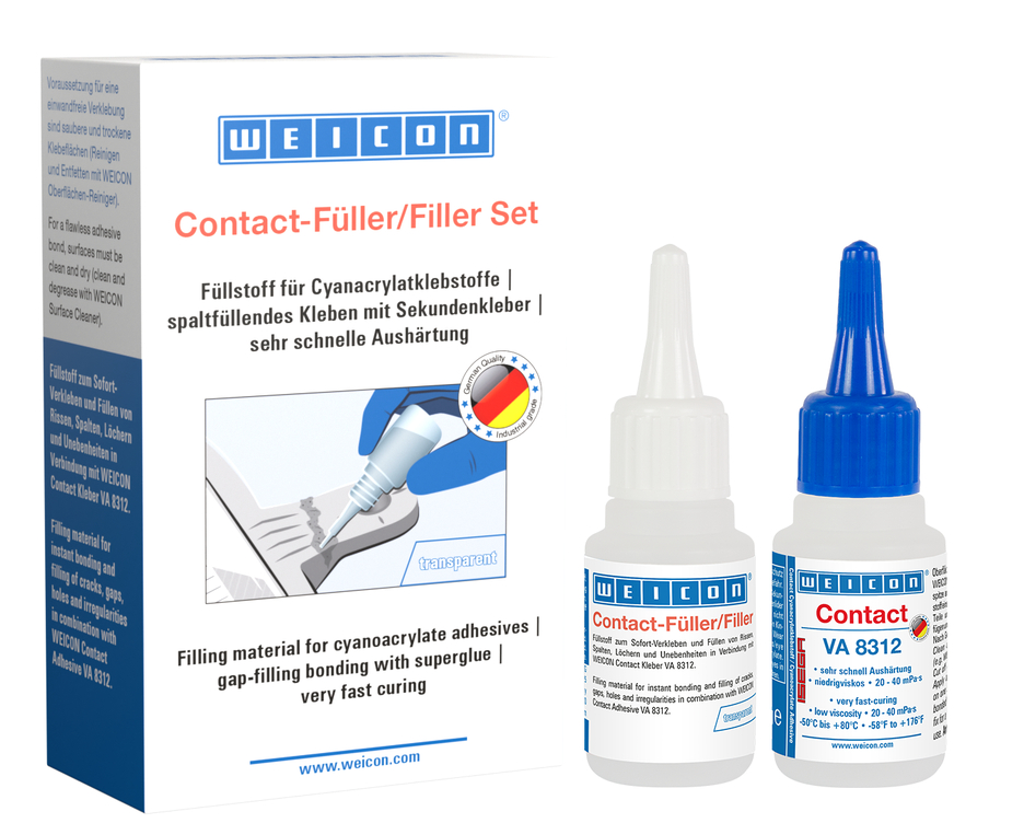 Material de Relleno Set | transparent special filler and cyanoacrylate adhesive Contact VA 8312